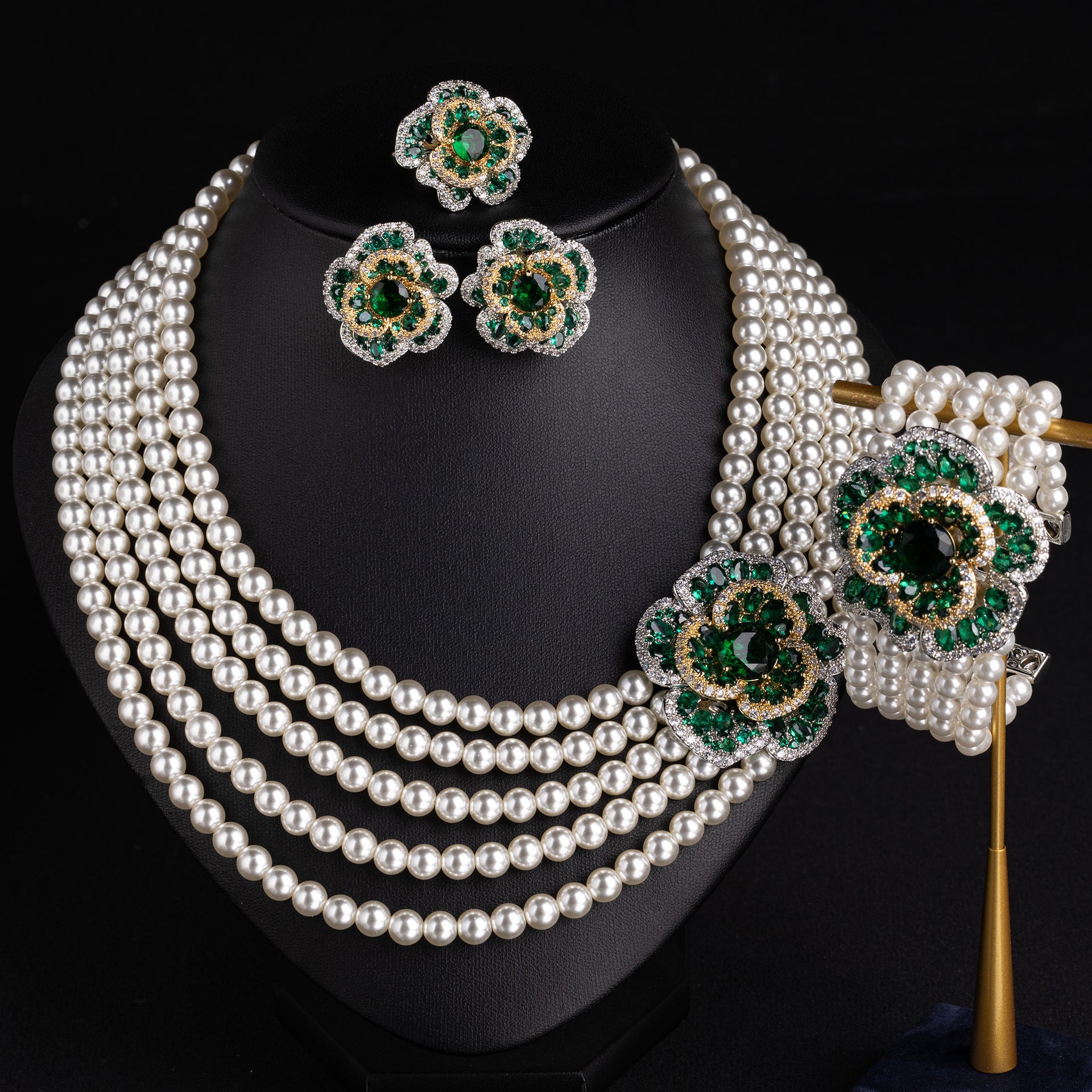 Elegant Pearl Floral Jewelry Set – Luxury Necklace Earrings Bracelet for Women