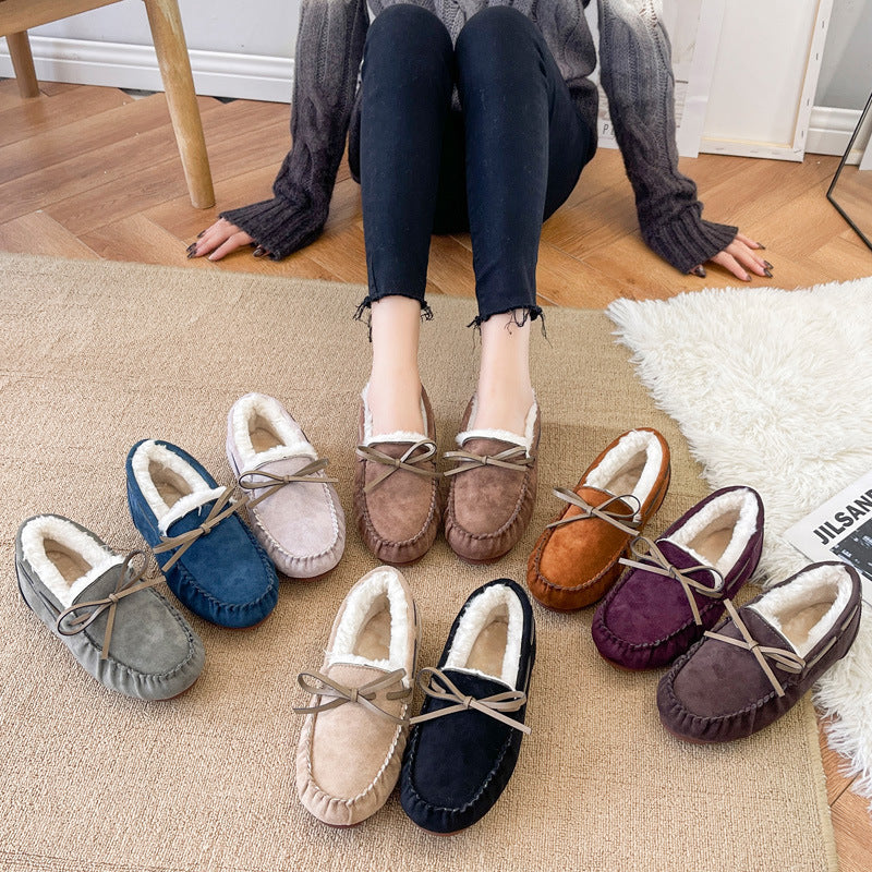 Winter large size soft-soled fleece loafers