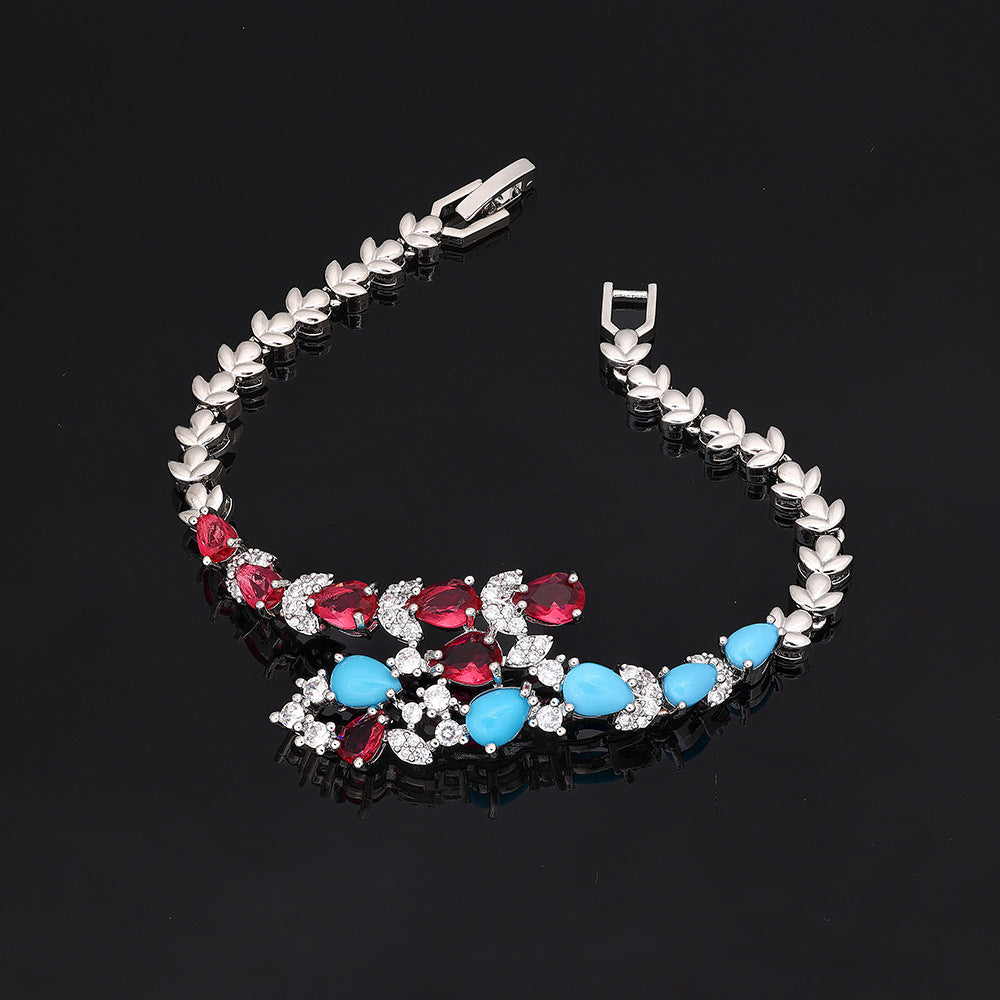 Luxury Blue Red Crystal Jewelry Set Multilayer Necklace Earrings Ring Bracelet Bridal Statement Set for Women