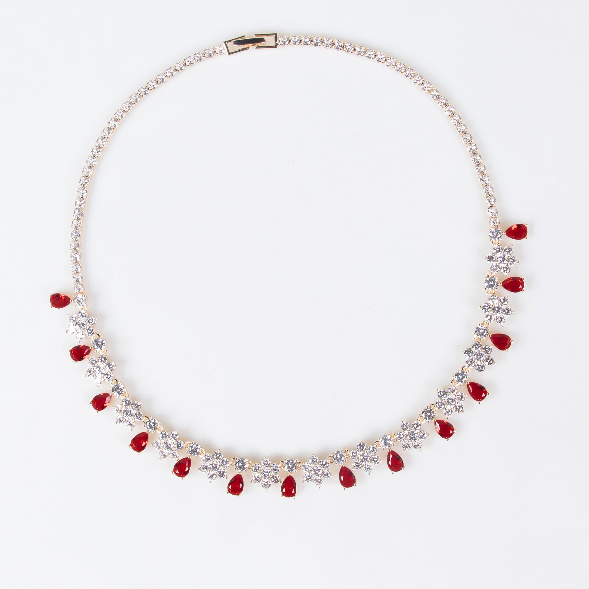 Parure collier et boucles d'oreilles élégante en cristal de rubis