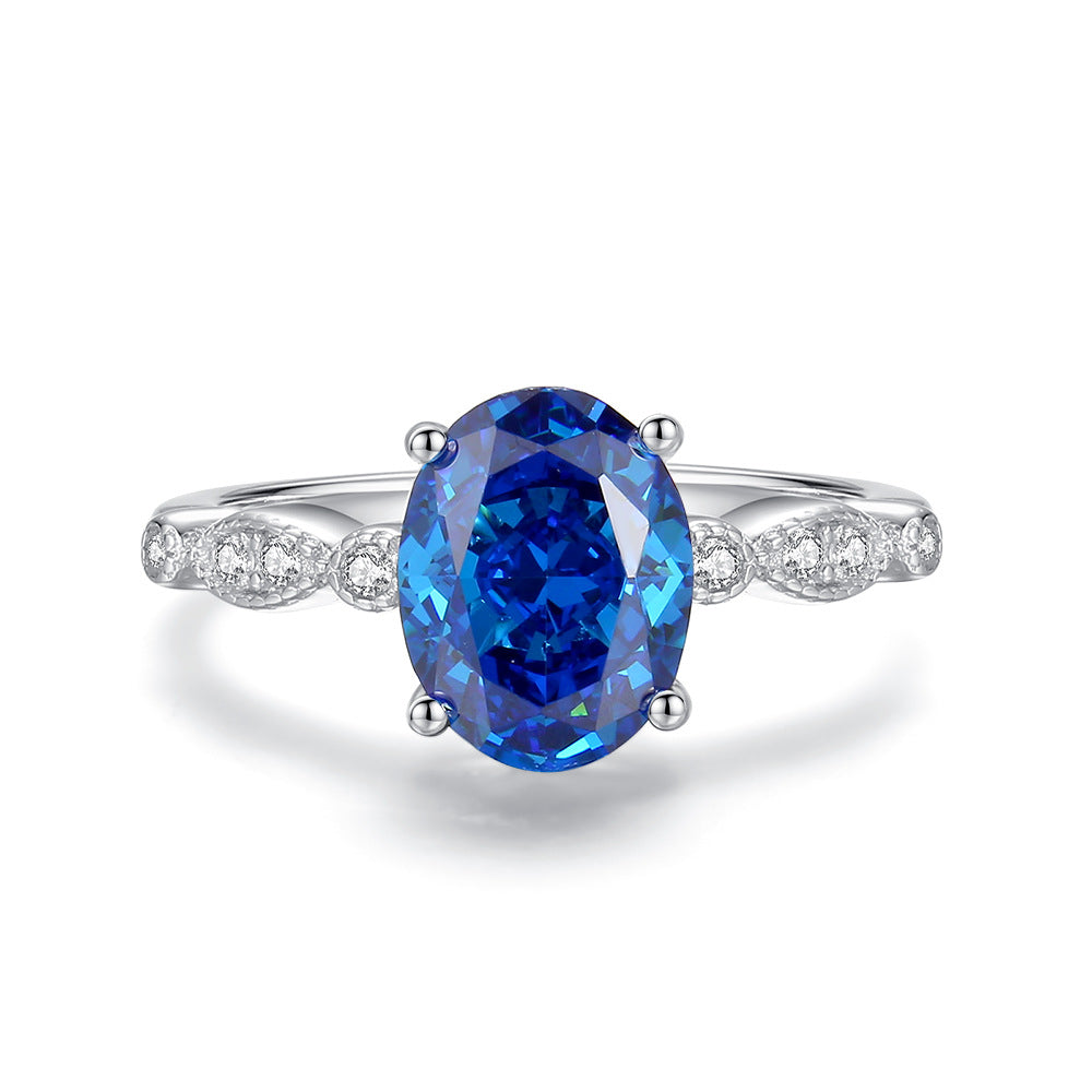 Bague de fiançailles de luxe ovale en saphir bleu pour femme
