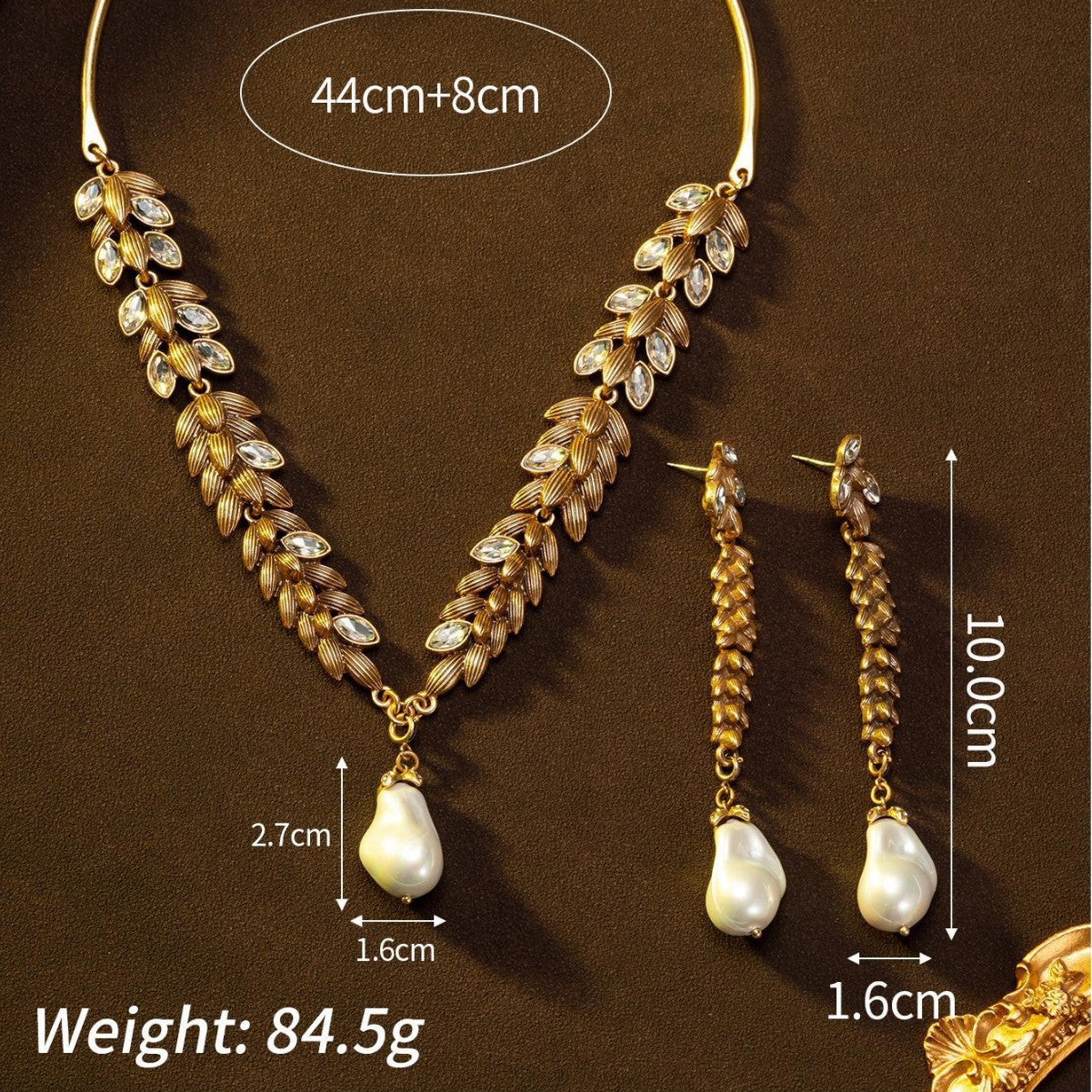 Parure collier feuille et épi de blé vintage de luxe
