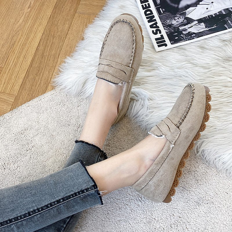 Fashion large size velvet beef tendon soft-soled loafers