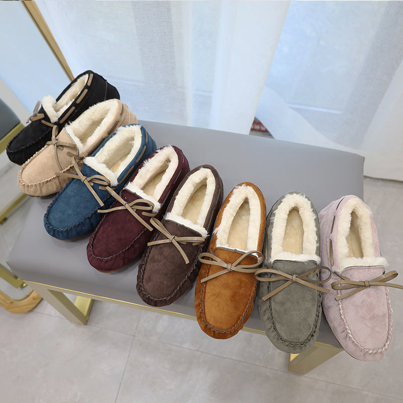 Fashion Large Size Fleece Bow Soft Sole Loafers