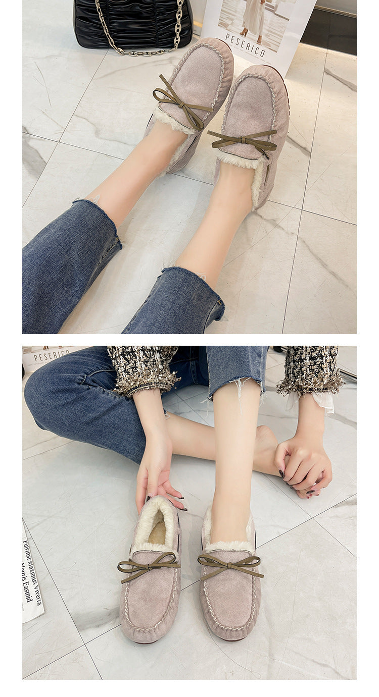 Winter large size soft-soled fleece loafers