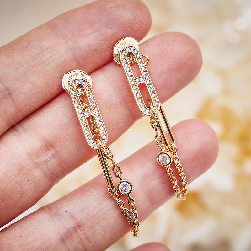 S925 Silver Light Luxury Gold Plated Geometric Ladies Ear Buckle