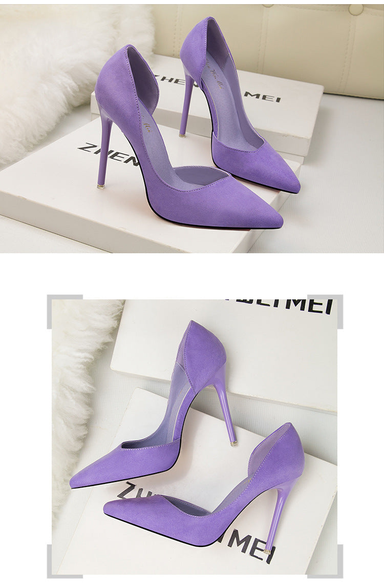 Simple suede hollow pointed high heels