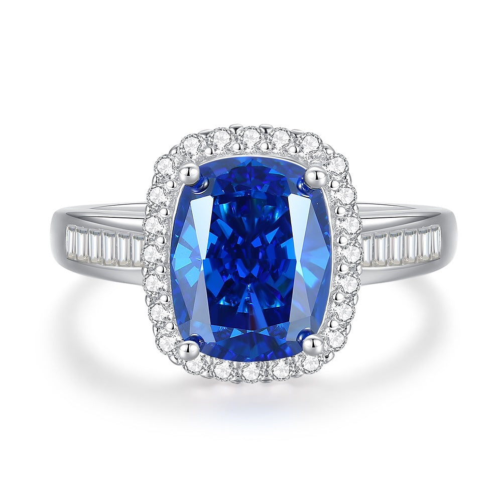 Bague de fiançailles de luxe ovale en saphir bleu pour femme