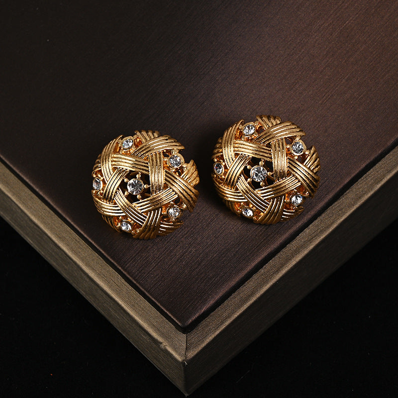 Light luxury heavy industry geometric inlay Czech diamond stud earrings necklace set
