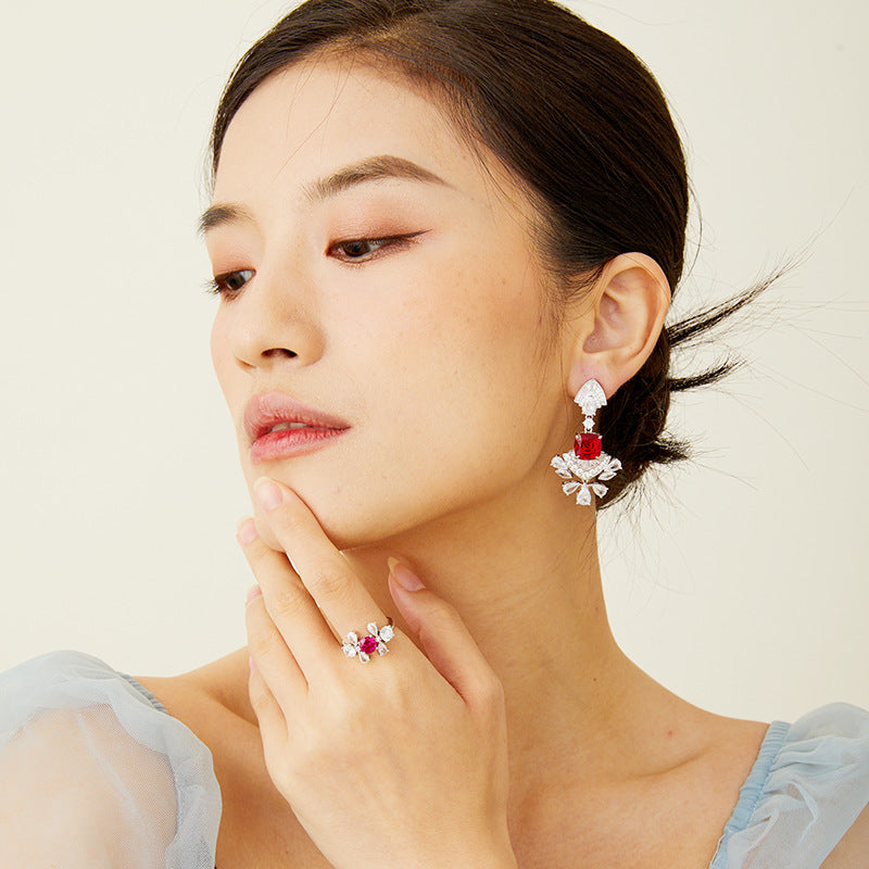 Premium Heavy Craft Gold Plated Red Diamond Earrings