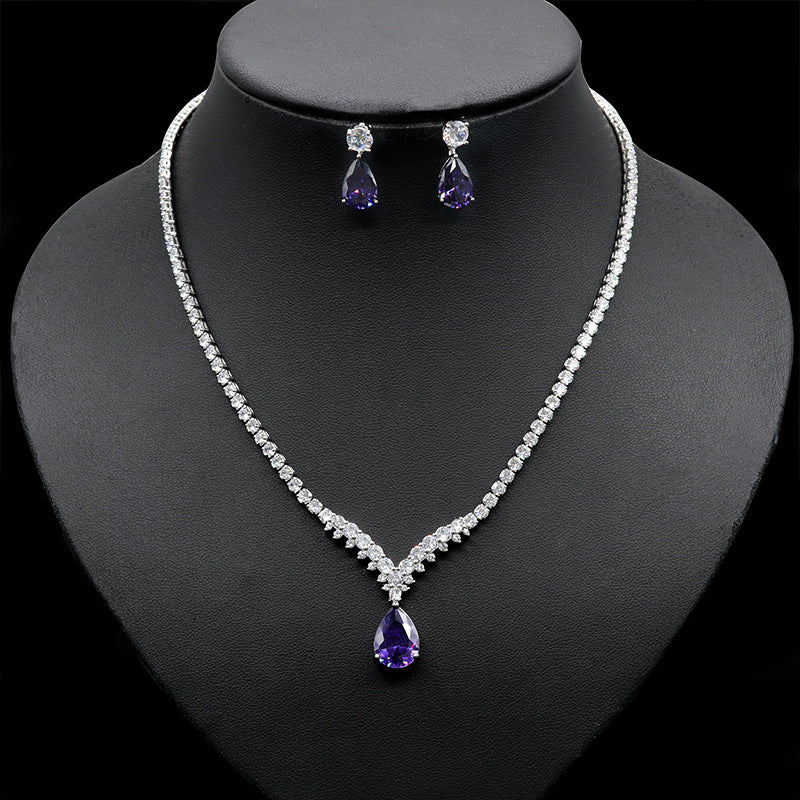 Luxury Ruby Red Crystal Necklace Set – Sparkling Teardrop Jewelry for Women