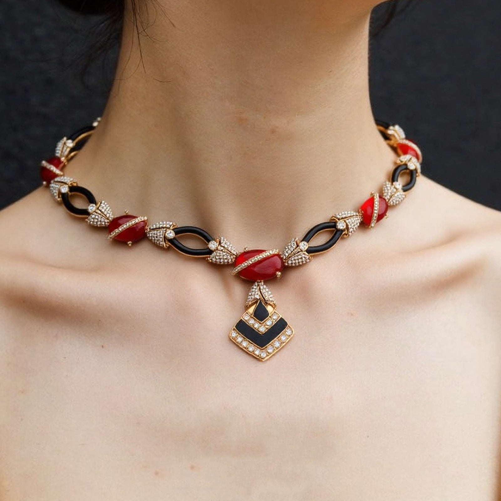 Light luxury high-end fringed ruby stud earrings necklace series