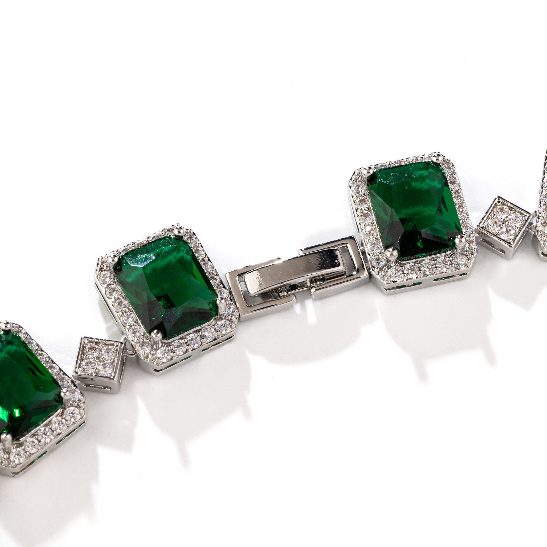 Luxury Emerald Green Square Crystal Jewelry Set – Necklace Earrings Ring for Women