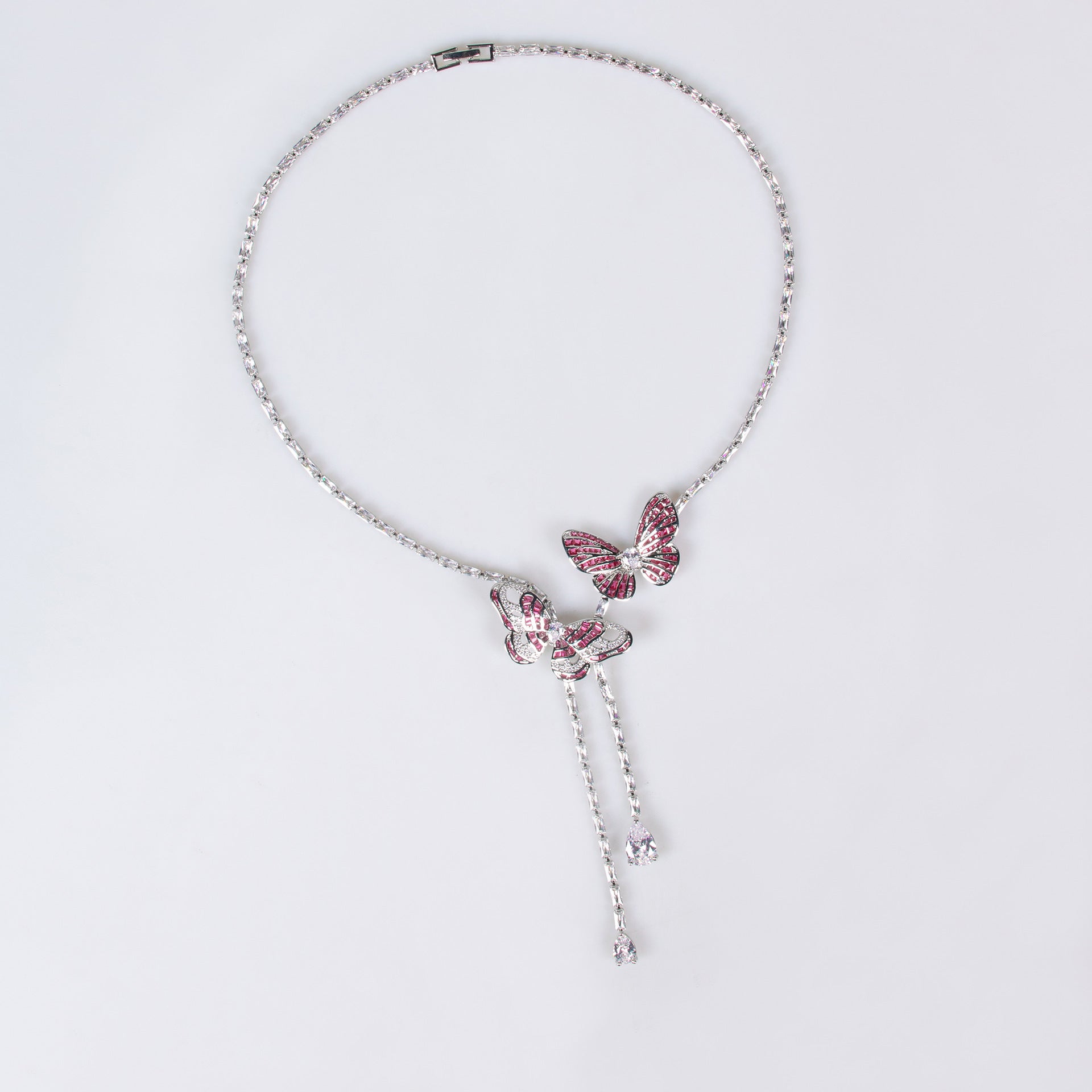 Luxury Purple Butterfly Crystal Necklace Earrings Ring Jewelry Set