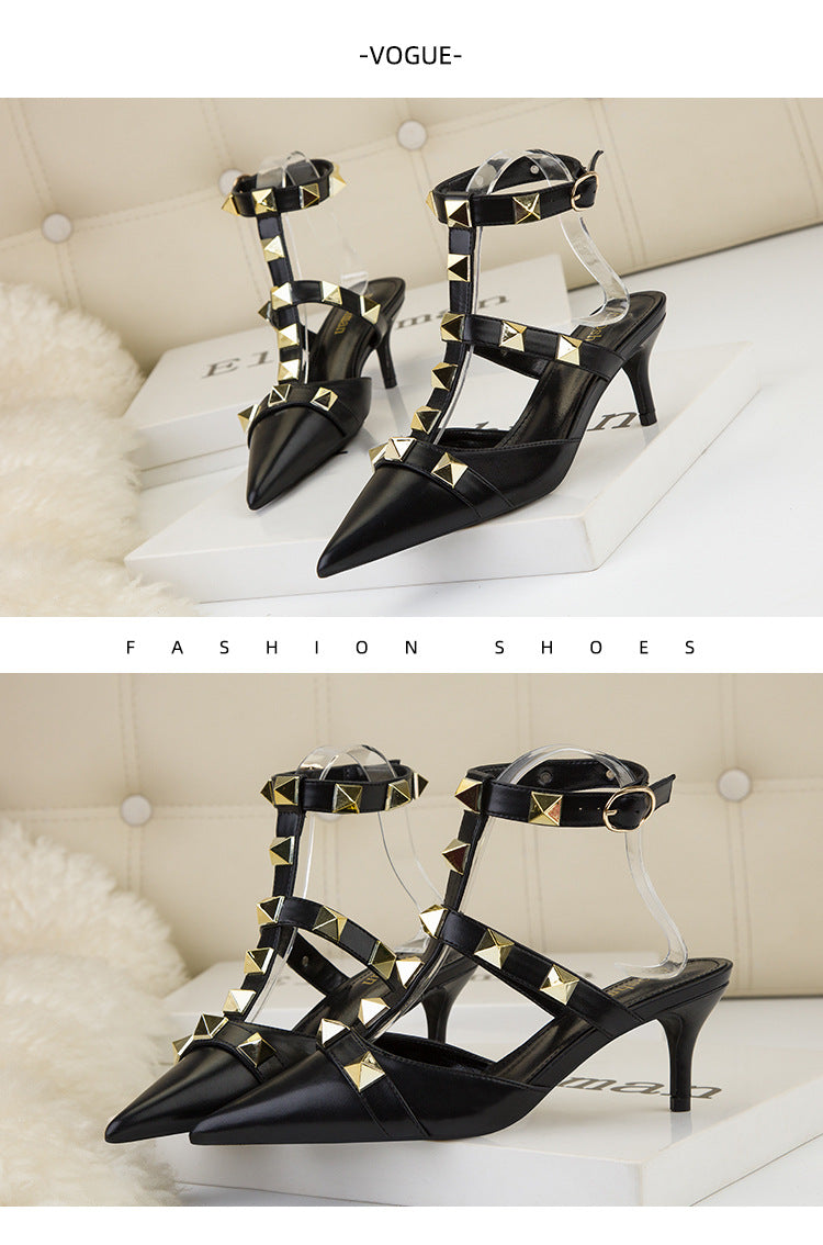 Stylish sexy rivet hollow high heels