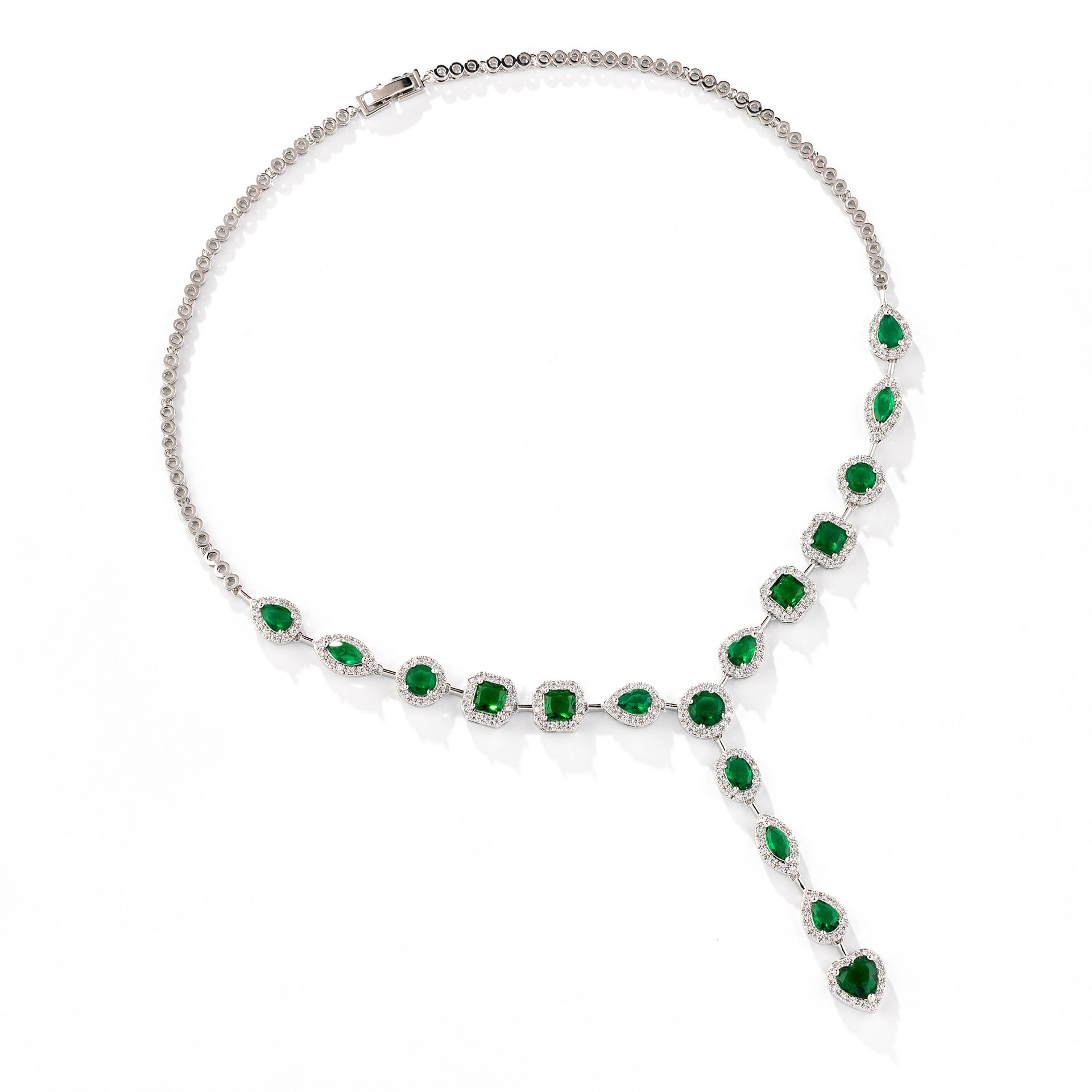 Luxury Multicolor Gemstone Heart Necklace Set for Women – Elegant Y-Drop Jewelry with Matching Earrings