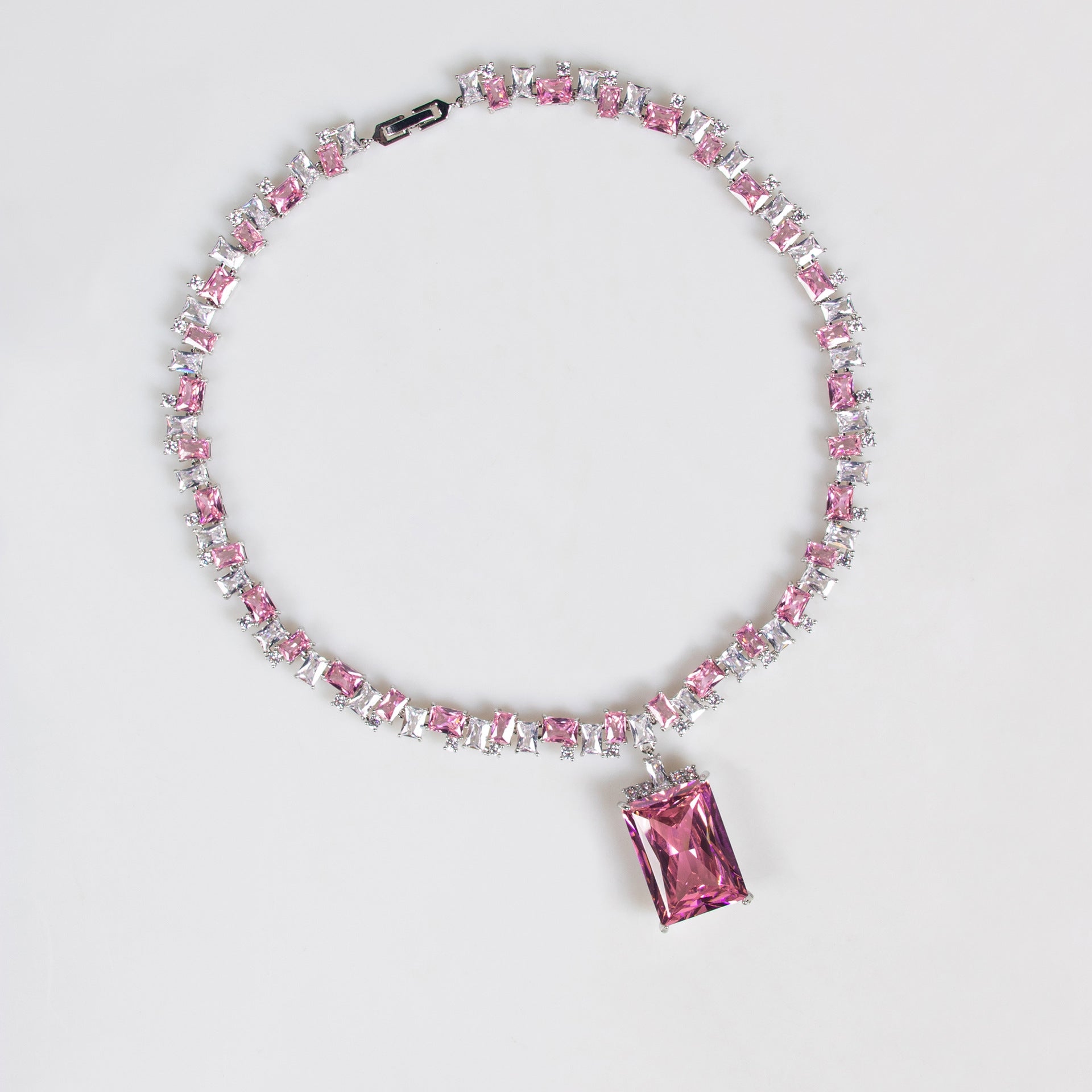 Luxury Pink Crystal Necklace Earrings Set – Elegant Statement Jewelry for Women