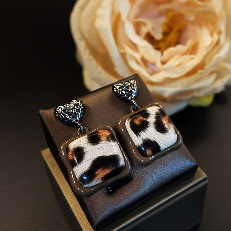 Maillard love leopard print personalized earrings