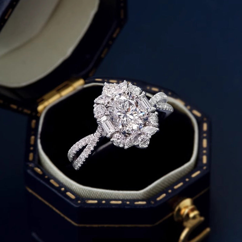 Luxury Platinum Plated Zircon Pigeon Egg Diamond Ring