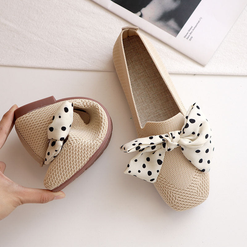 Woven Bow Square Head Flat Loafers