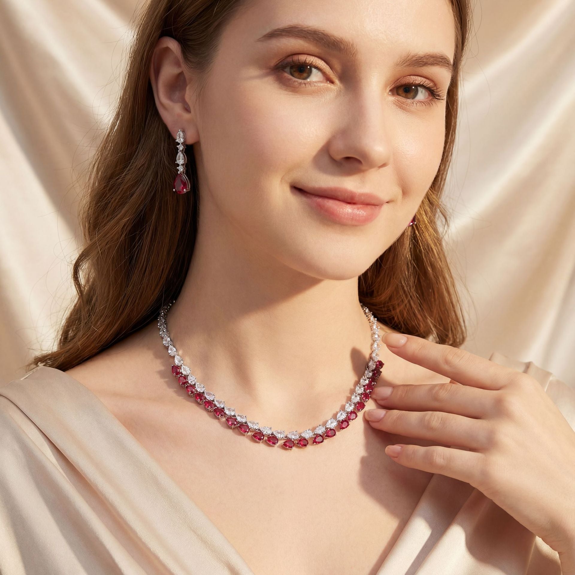 Emerald Green Teardrop Jewelry Set – Elegant Crystal Necklace Earrings