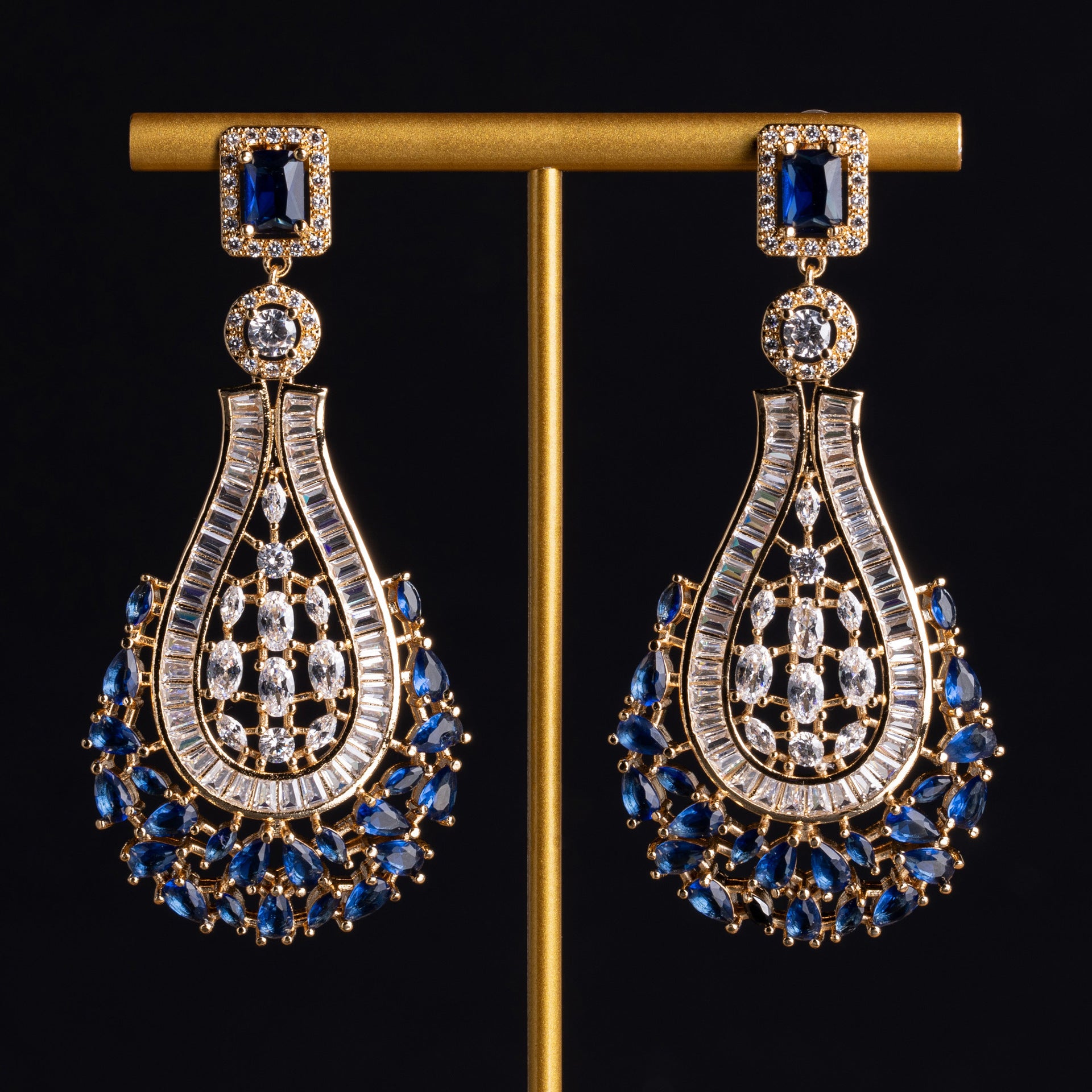 Royal Blue Crystal Earrings – Elegant Chandelier Jewelry for Women
