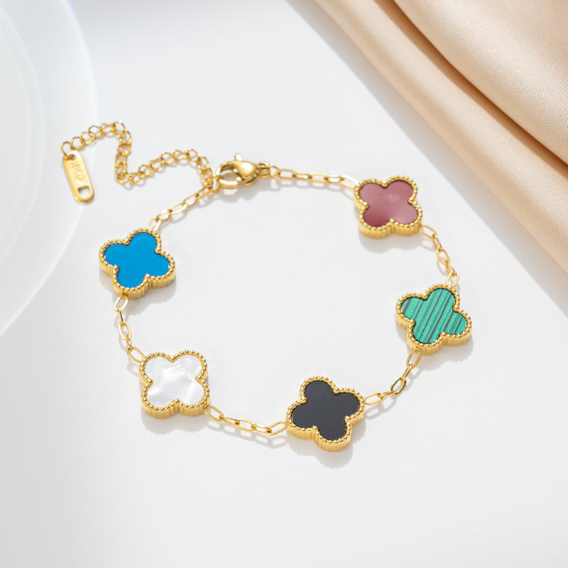 Light luxury titanium steel color four-leaf clover bracelet