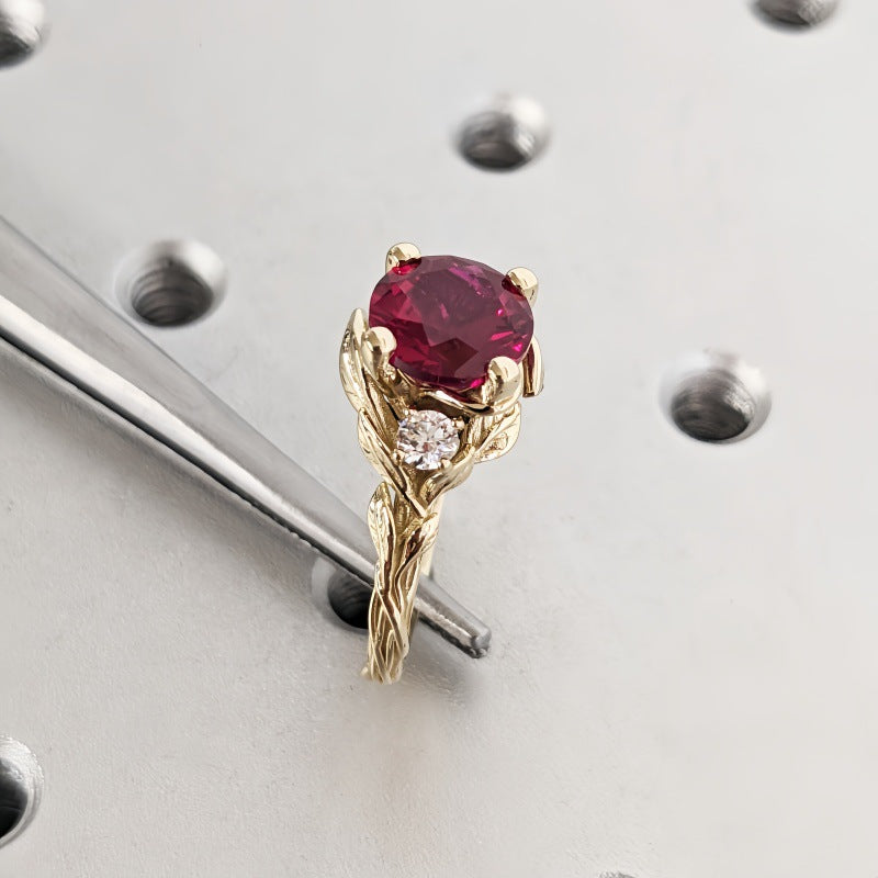 Fashion Copper Gold Plated Garnet Red Opal Ring