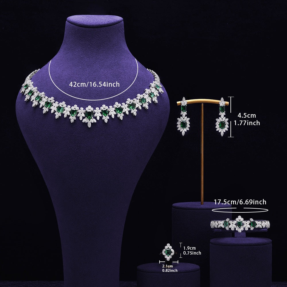 Luxury Emerald Green Crystal Jewelry Set – Necklace Earrings Bracelet Ring for Women