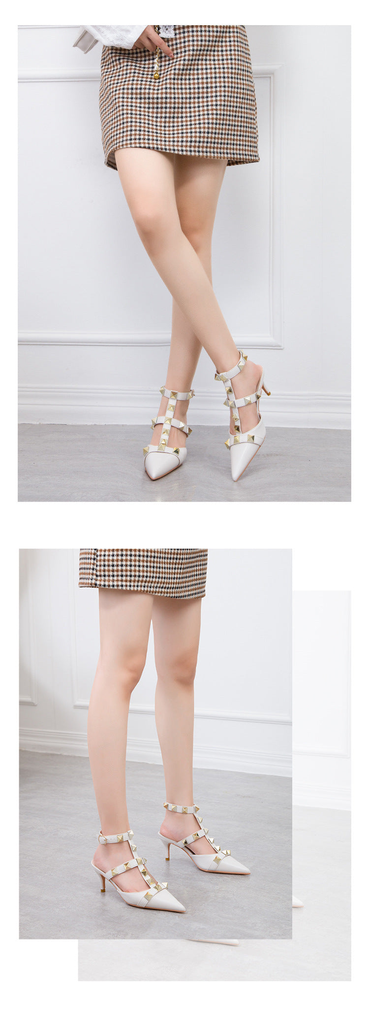 Stylish sexy rivet hollow high heels