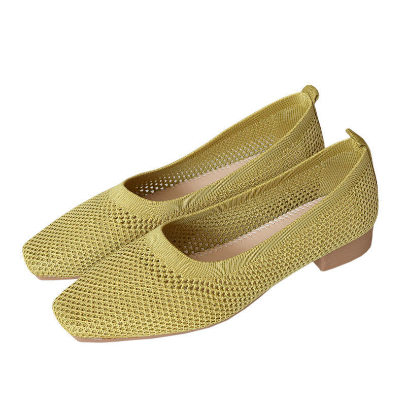 Stylish breathable woven square head soft-soled loafers