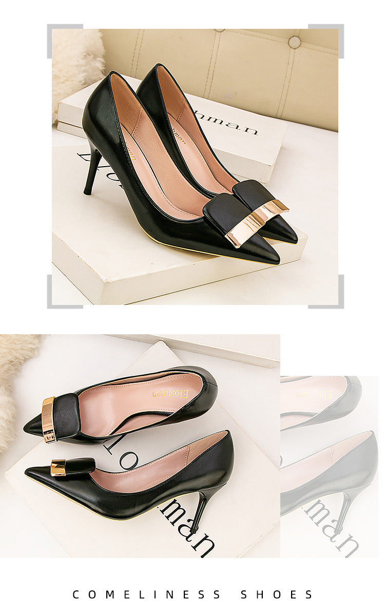 Pointed head shallow mouth metal belt buckle professional high heels