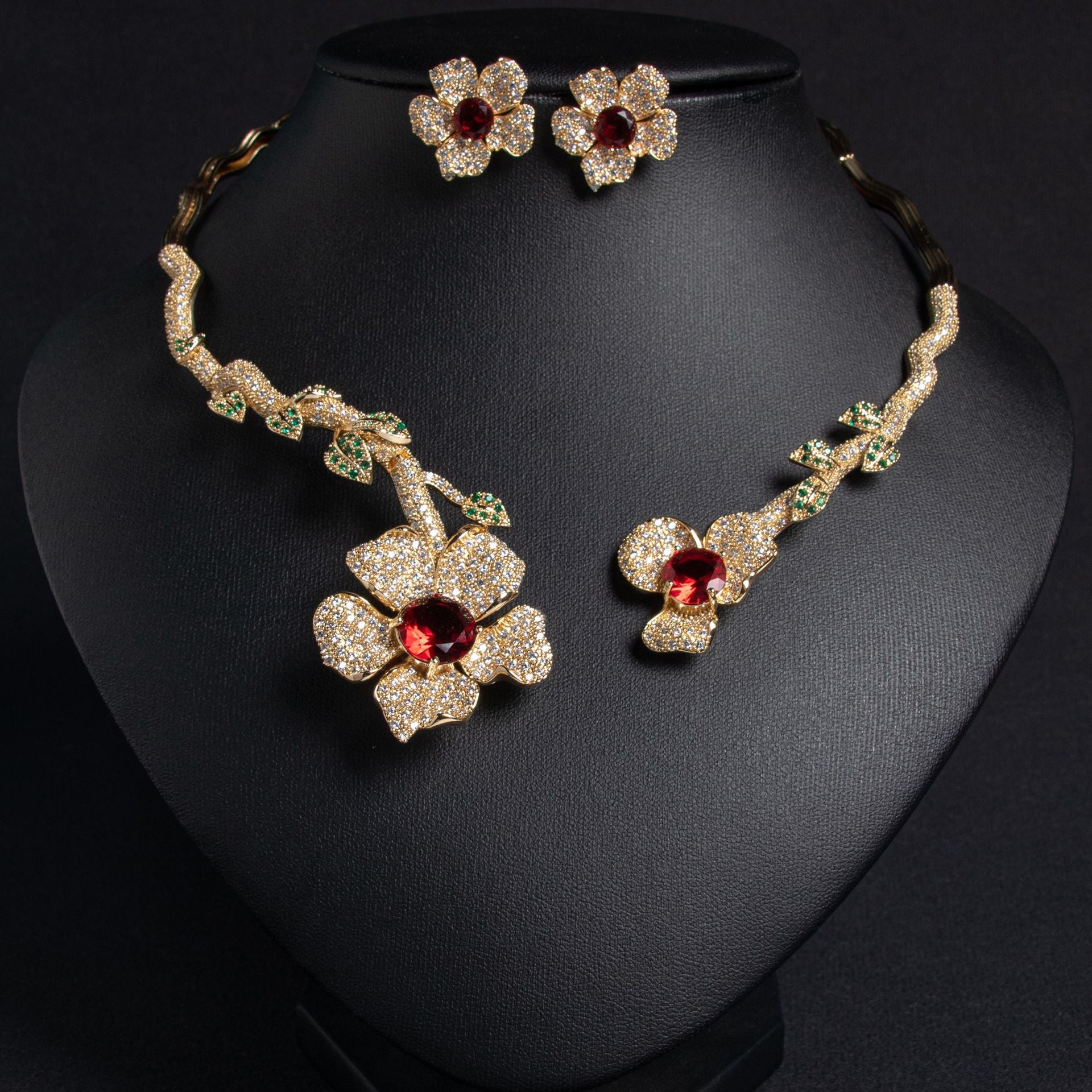 Ensemble floral de luxe élégant pour l'industrie lourde, micro-serti de branches en zirconium