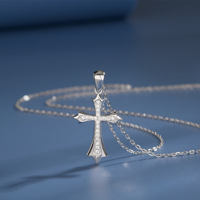 925 Sterling Silver Fashion Diamond Cross Necklace