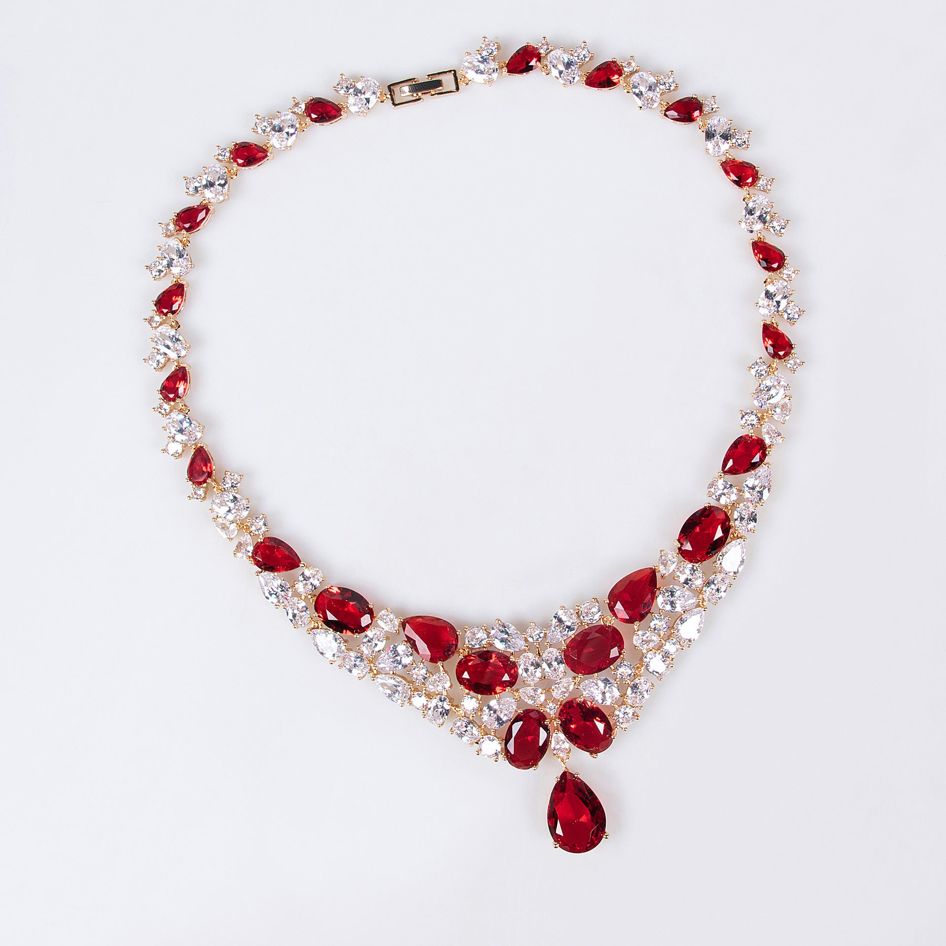 Luxury Ruby Red Gemstone Necklace Set for Women – Statement Jewelry with Matching Earrings