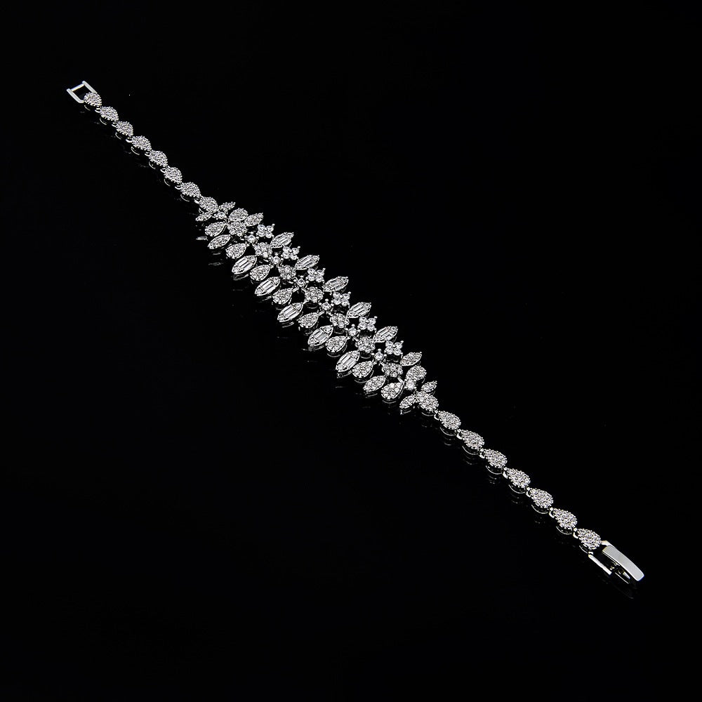 Luxury Crystal Fringe Necklace Set Silver Tone Statement Jewelry Set Earrings Ring Bridal Wedding Jewelry for Women