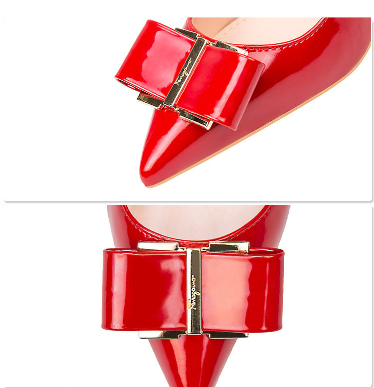 Simple pointed bow light mouth high heels