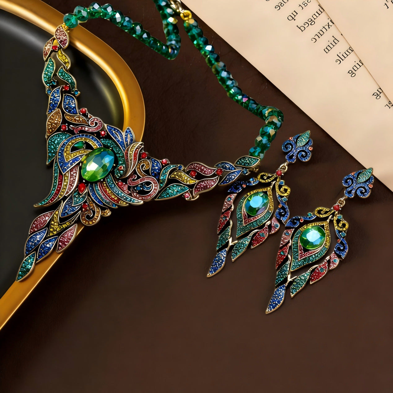 Parure de bijoux vintage en cristal coloré entièrement sertie de diamants