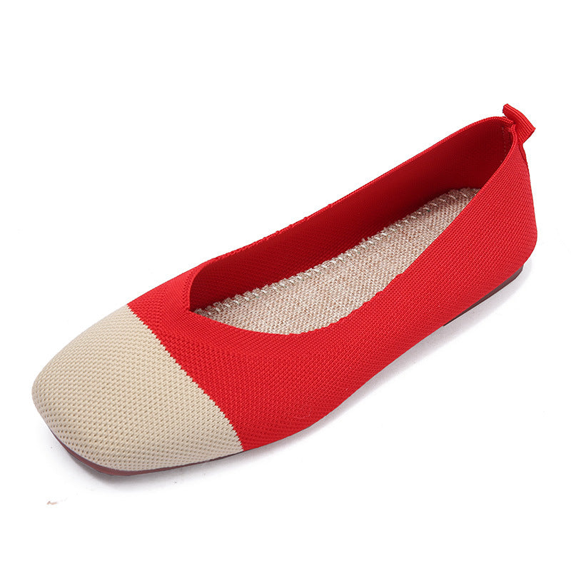 Fashion color matching woven square head flat bottom loafers