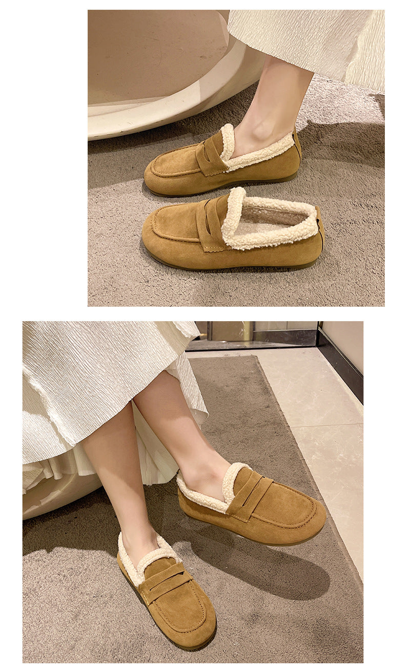 Winter large size velvet warm soft-soled loafers