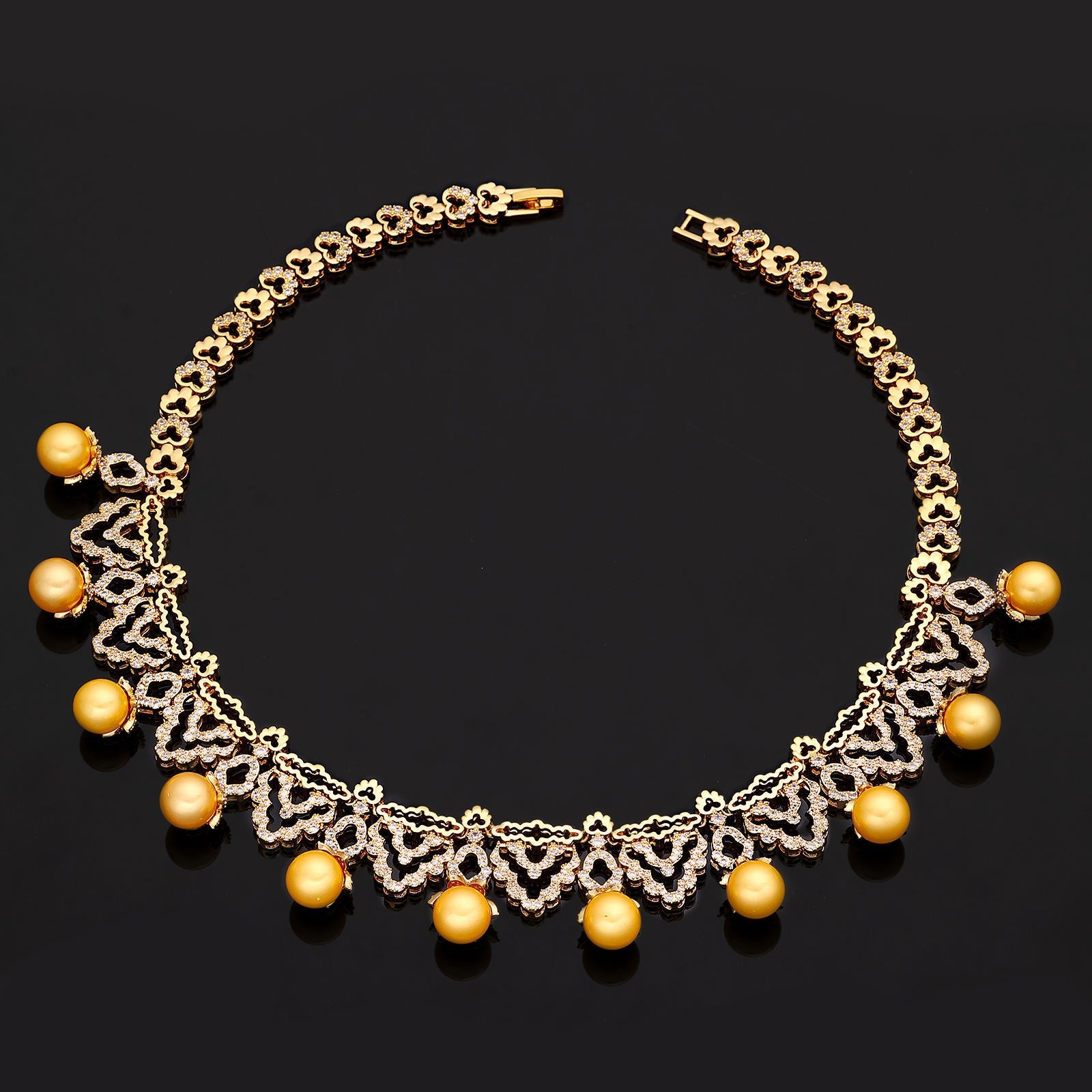 Luxury Gold Pearl Jewelry Set – Necklace Earrings Bracelet Ring for Women