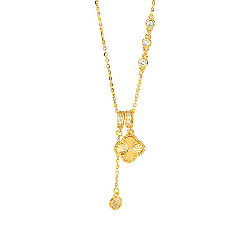S925 Sterling Silver Lucky Clover Asymmetrical Necklace