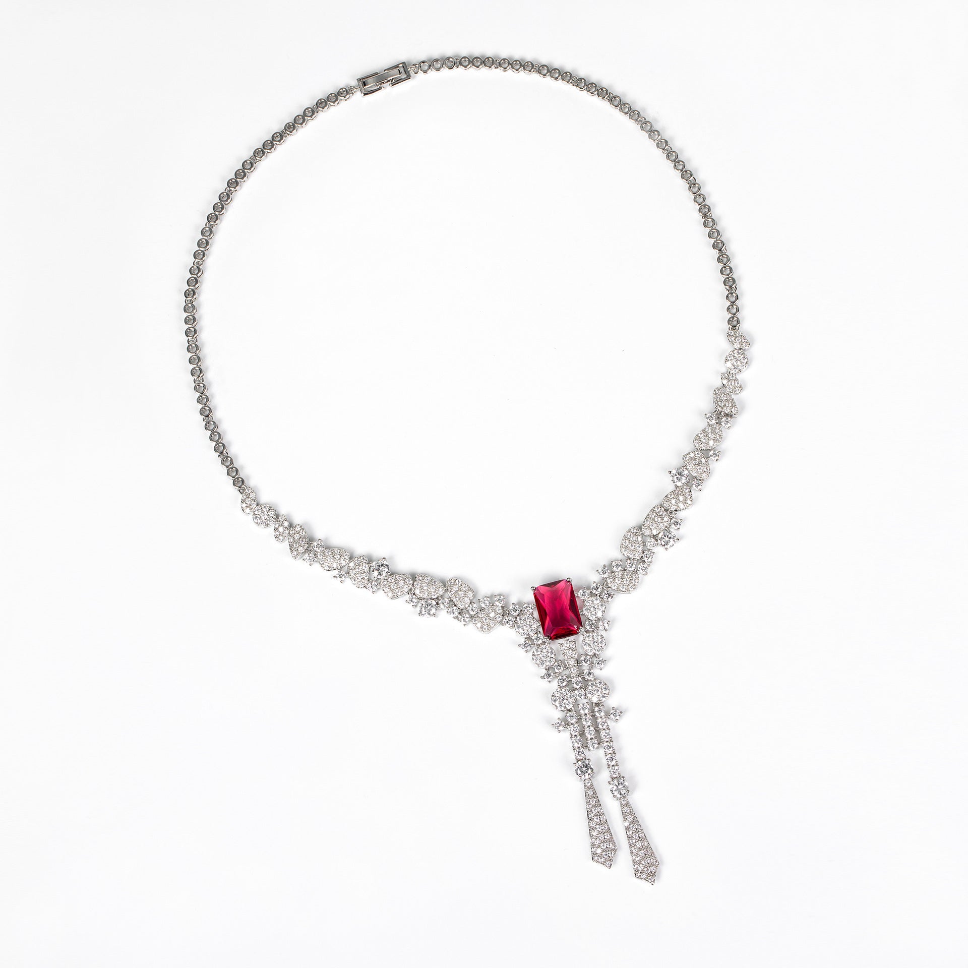 Luxury Ruby Red Crystal Jewelry Set – Necklace Earrings Ring Bracelet for Women