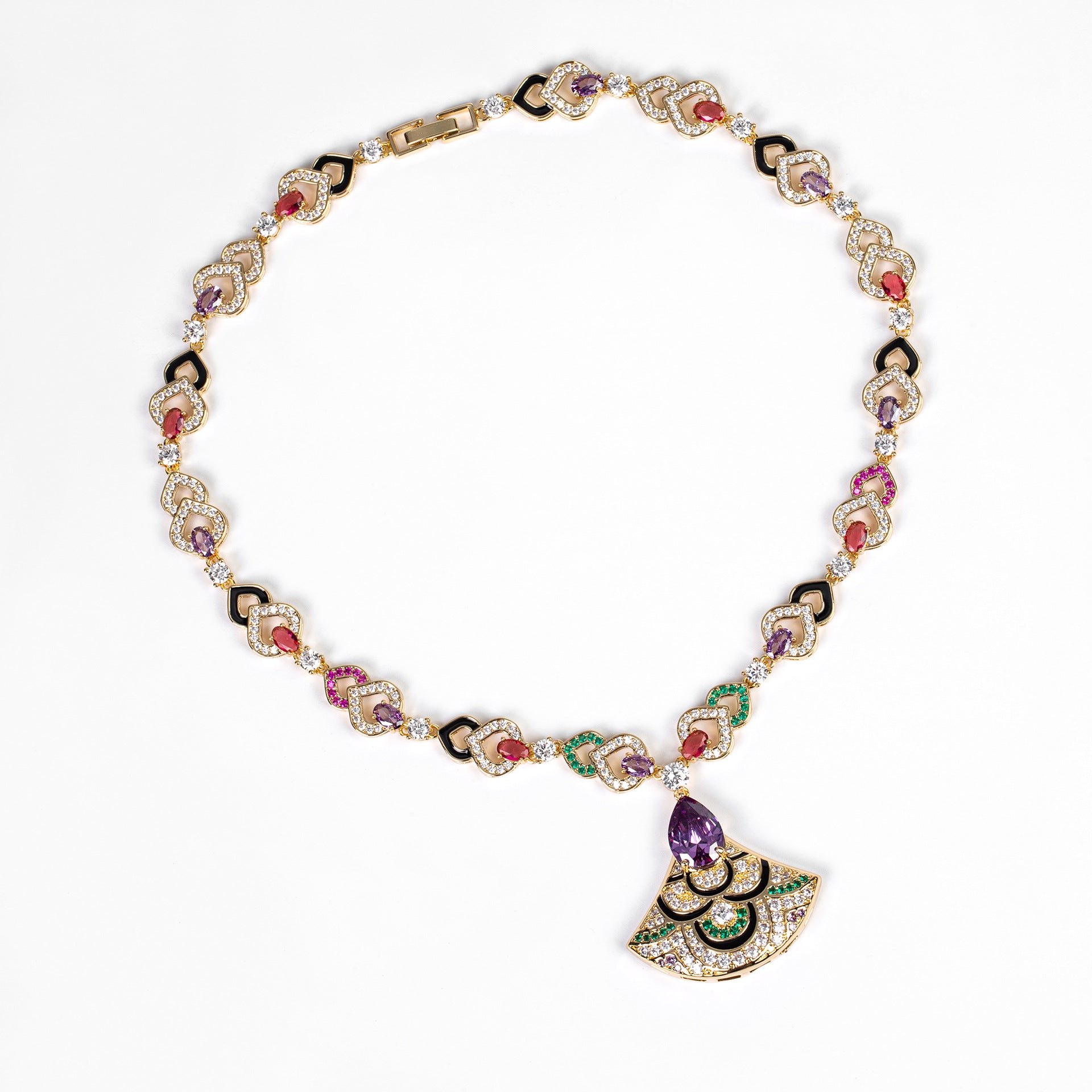 Light luxury heavy industry fan-shaped micro-inlaid zircon necklace set