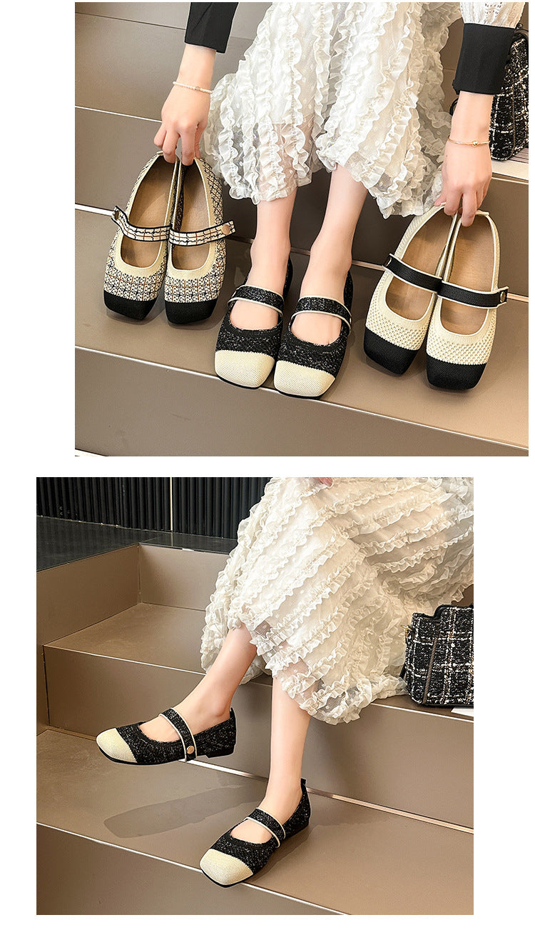 Xiaoxiangfeng knitted shallow square loafers