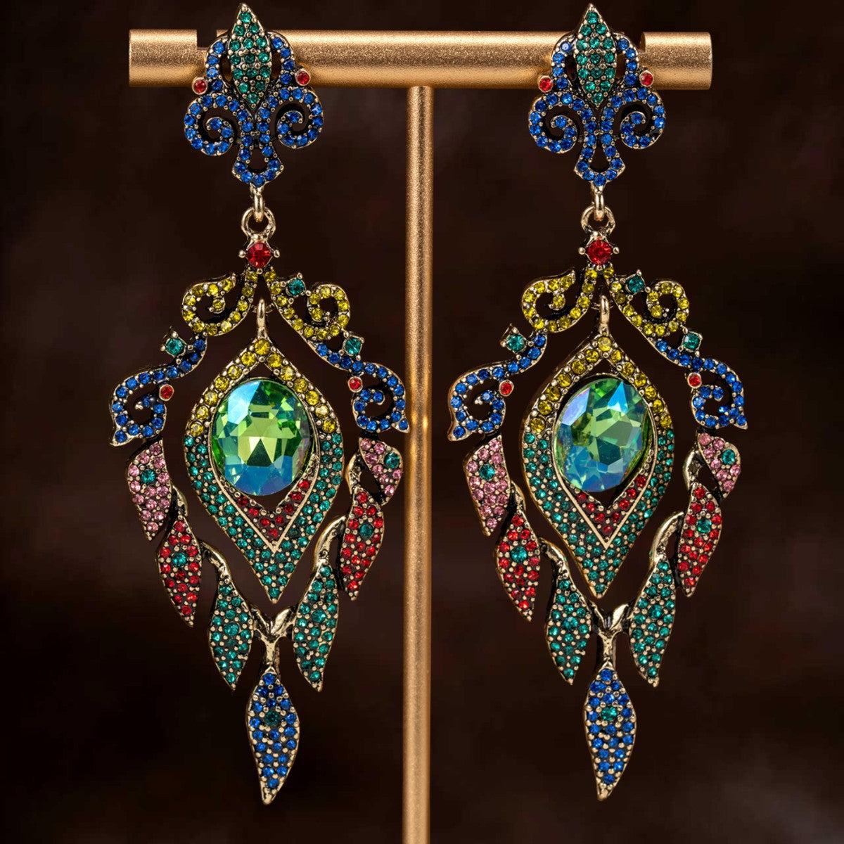 Parure de bijoux vintage en cristal coloré entièrement sertie de diamants