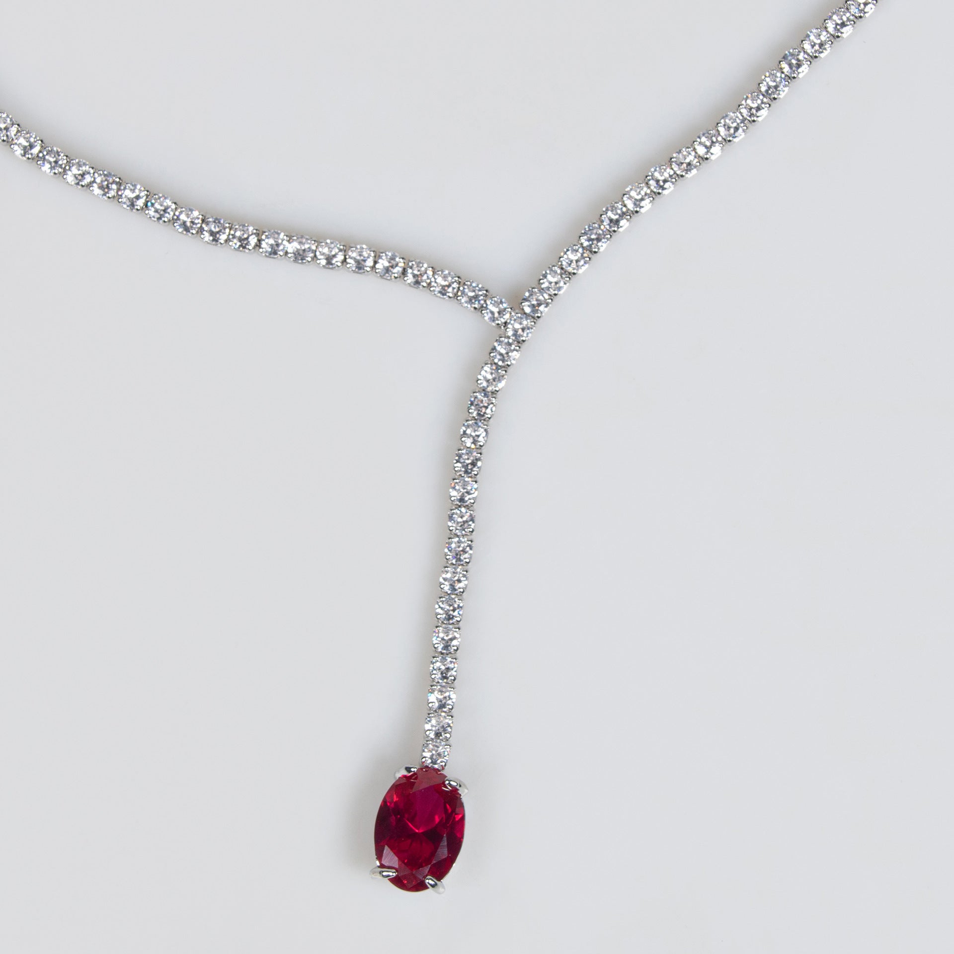 Elegant Red Crystal Teardrop Y Necklace and Earrings Set – Luxury Statement Jewelry Collection