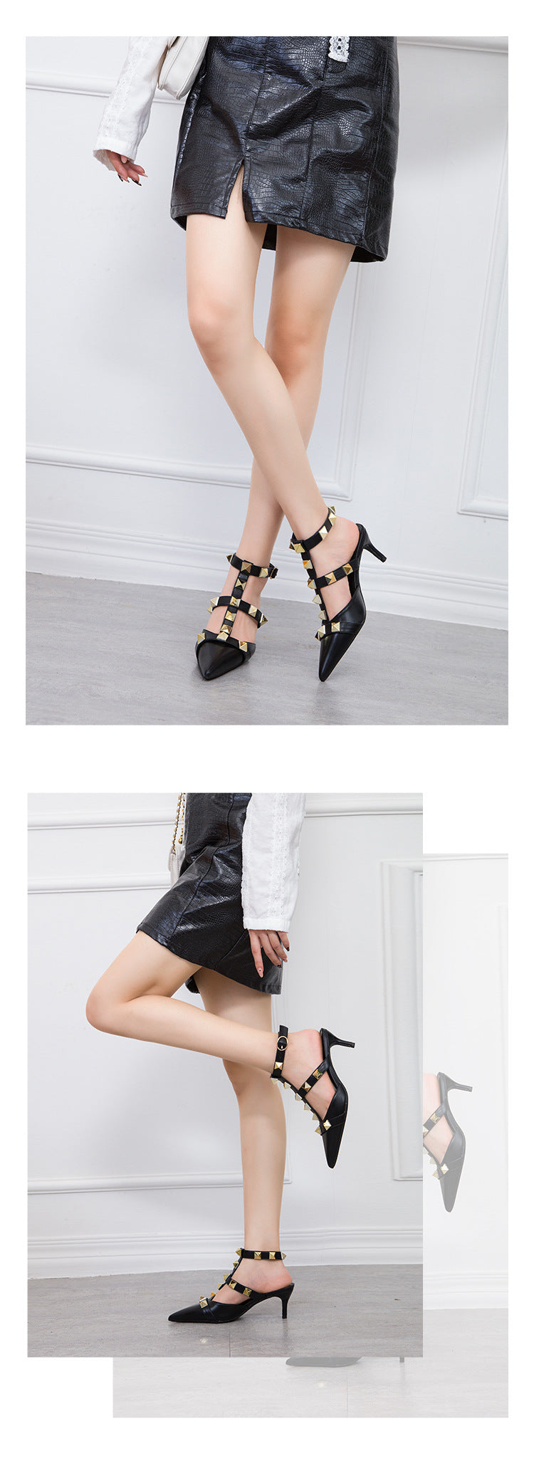 Stylish sexy rivet hollow high heels