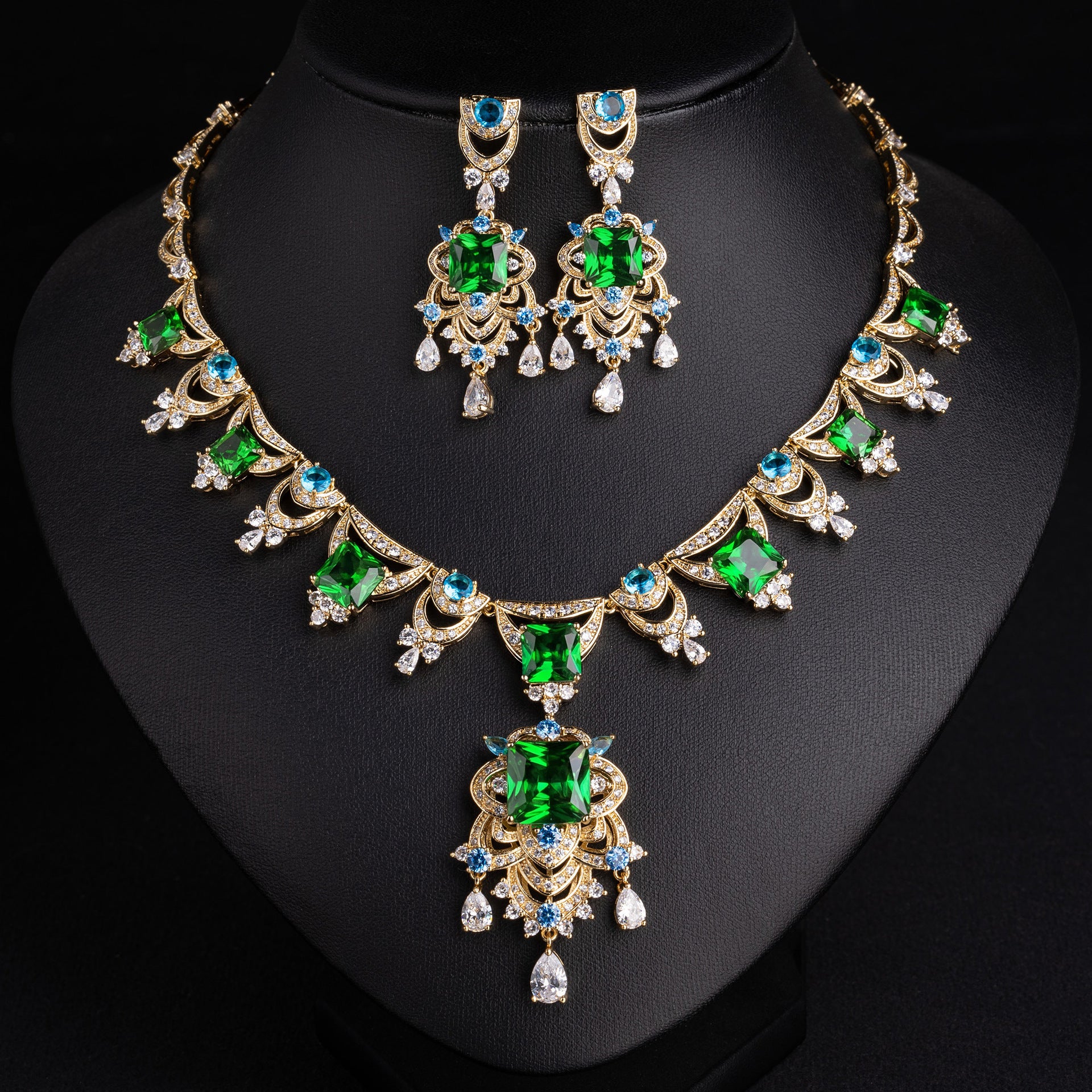 Luxury Red Crystal Statement Necklace & Earrings Jewelry Set for Women