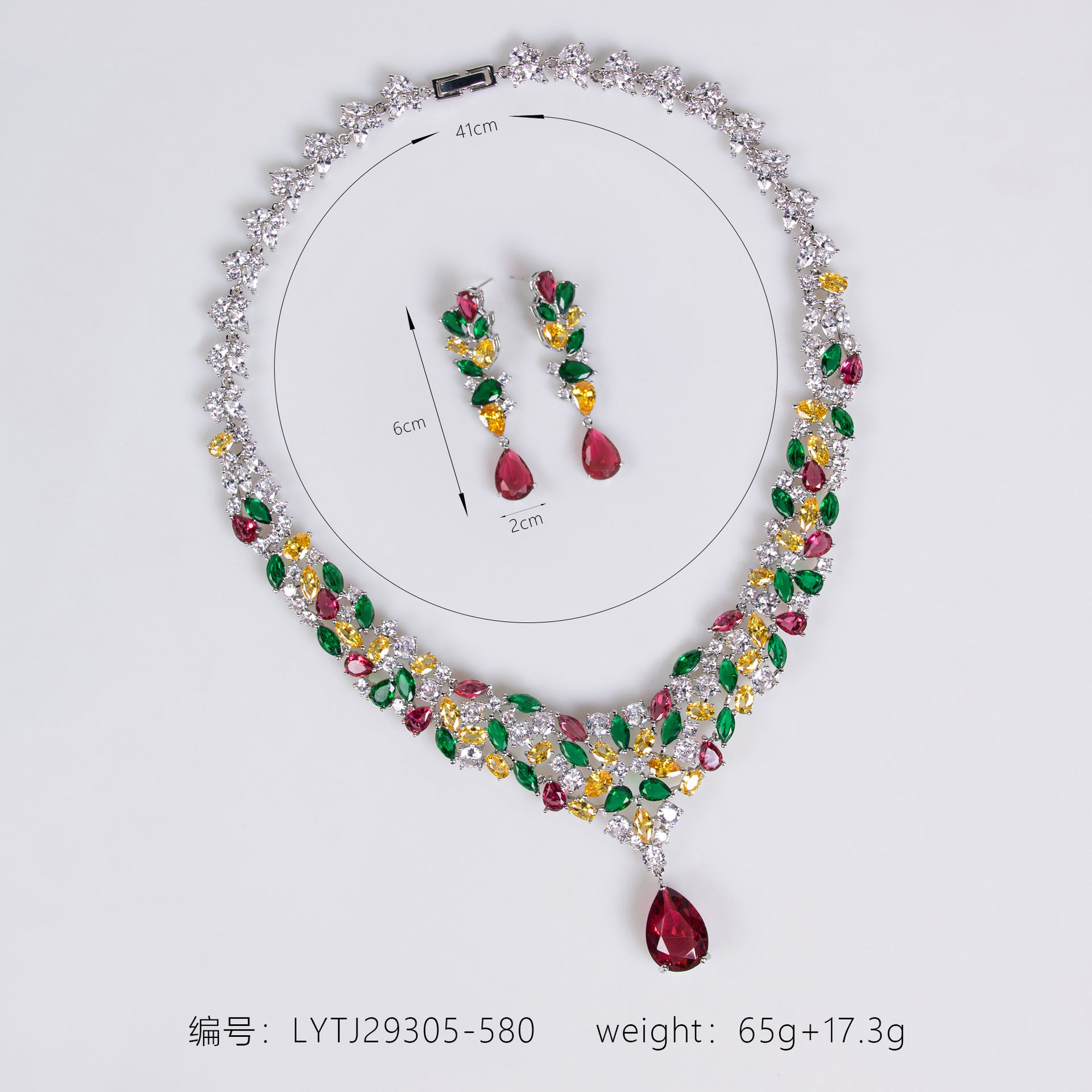 Luxury Multicolor Crystal Necklace Earrings Set – Royal Statement Jewelry for Women